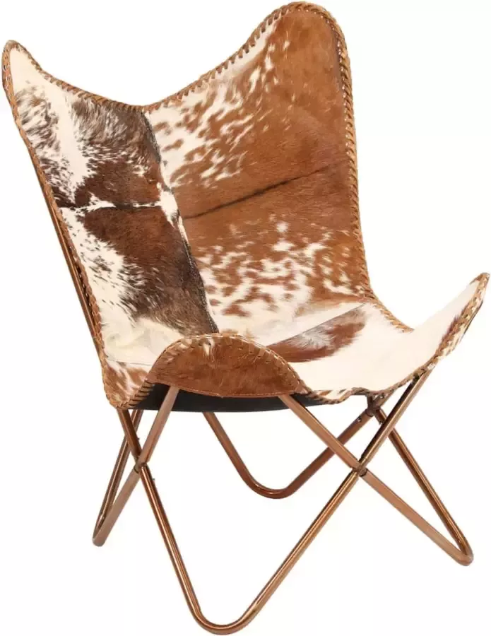 Decoways Vlinderstoel echt geitenleer bruin en wit
