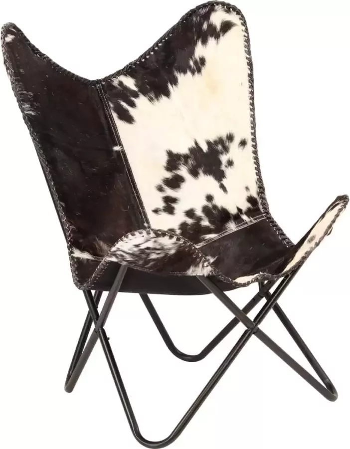 Decoways Vlinderstoel echt geitenleer zwart en wit