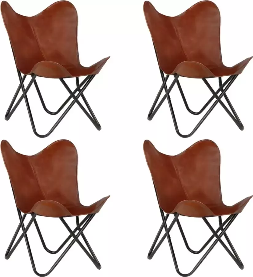 Decoways Vlinderstoelen 4 stuks kindermaat echt leer bruin