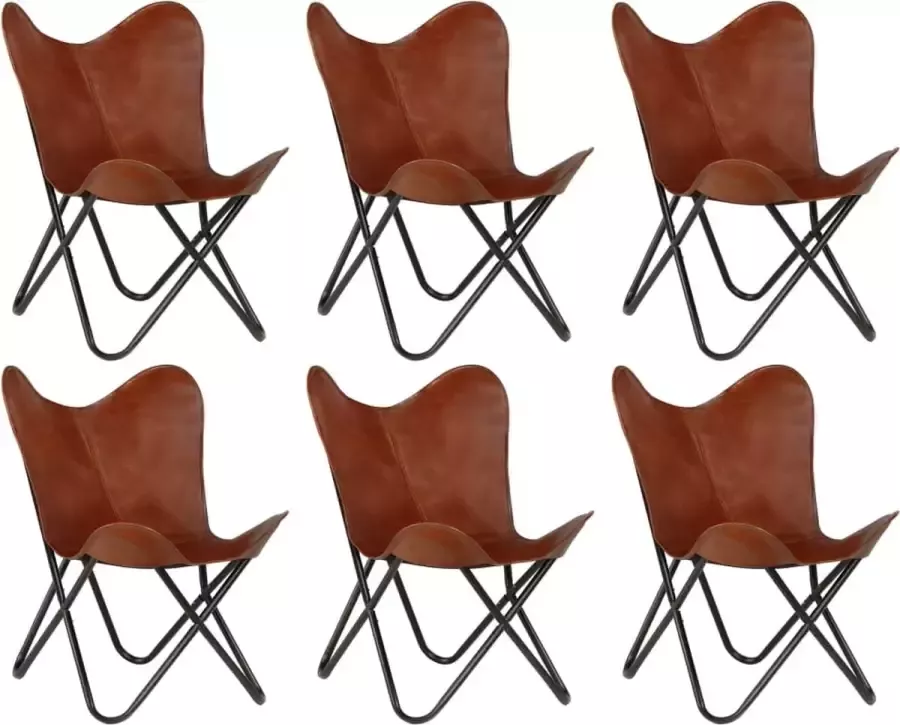 Decoways Vlinderstoelen 6 stuks kindermaat echt leer bruin