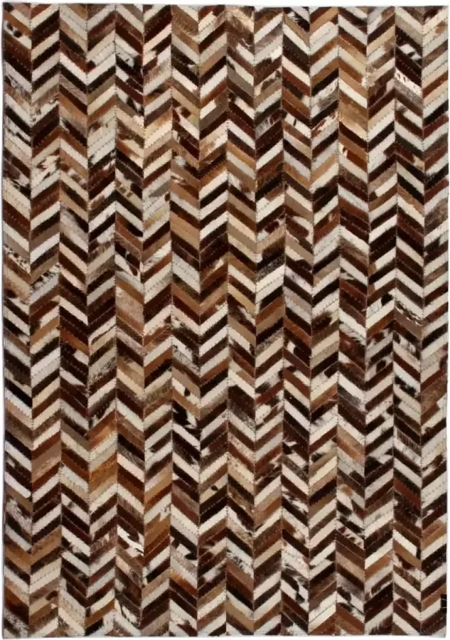 Decoways Vloerkleed chevron patchwork 80x150 cm echt leer bruin wit