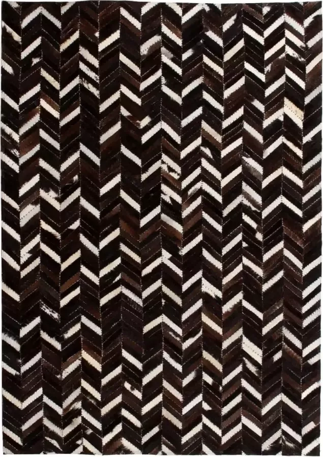 Decoways Vloerkleed chevron patchwork 80x150 cm echt leer zwart wit