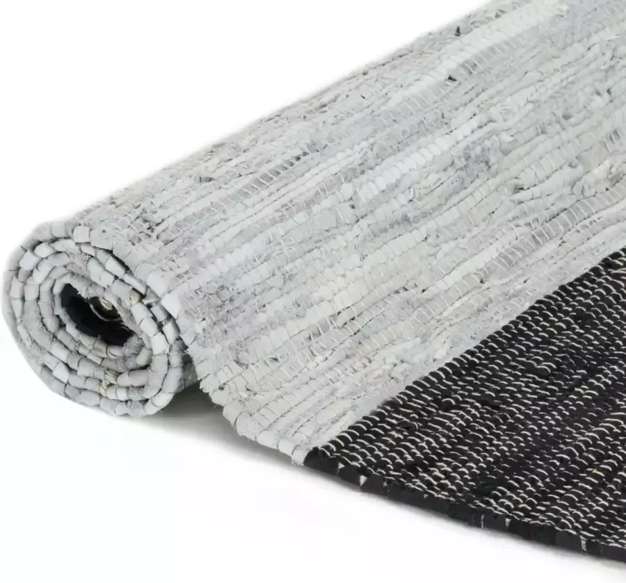 Decoways Vloerkleed chindi handgeweven 190x280 cm leer lichtgrijs zwart