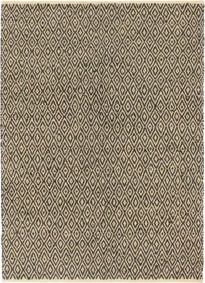 Decoways Vloerkleed chindi handgeweven 80x160 cm leer katoen zwart