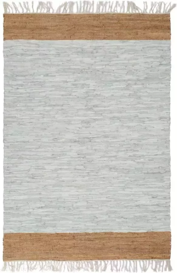 Decoways Vloerkleed chindi handgeweven 80x160 cm leer lichtgrijs en tan