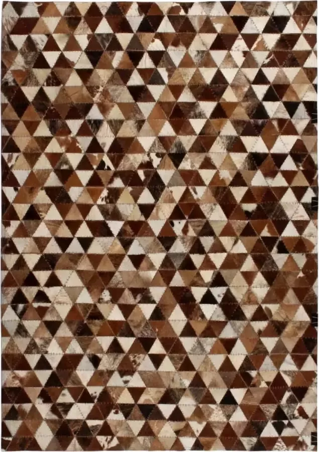 Decoways Vloerkleed driehoek patchwork 120x170 cm echt leer bruin wit