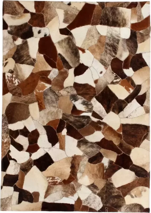 Decoways Vloerkleed gemengd patchwork 80x150 cm echt leer bruin wit
