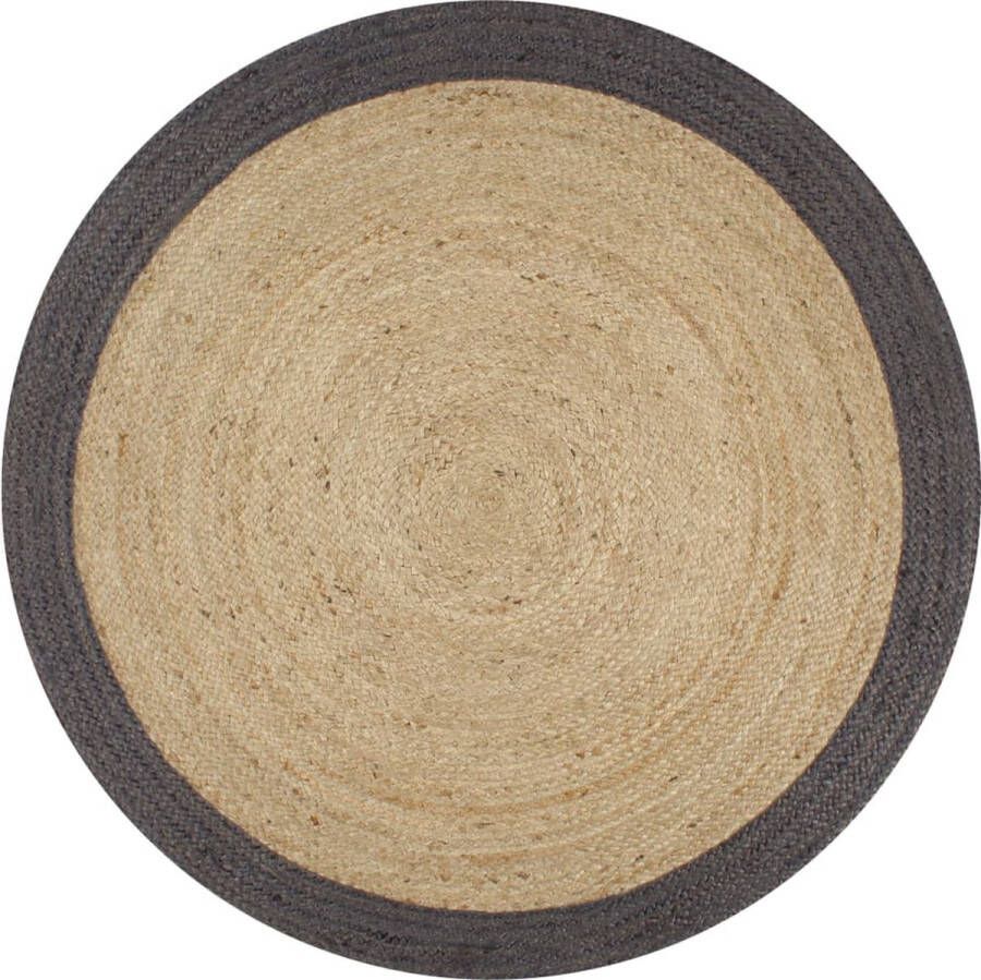 Decoways Vloerkleed handgemaakt met donkergrijze rand 90 cm jute