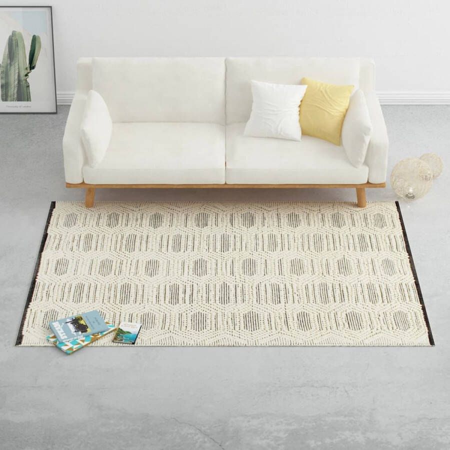 Decoways Vloerkleed handgeweven 160x230 cm wol wit en zwart