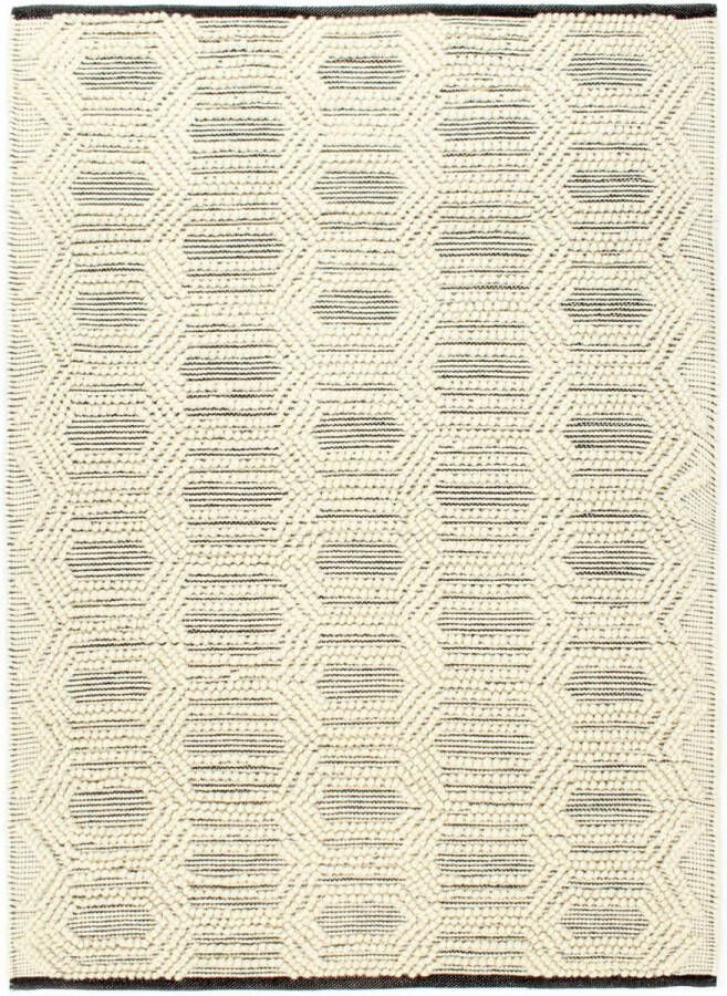 Decoways Vloerkleed handgeweven 80x150 cm wol wit en zwart