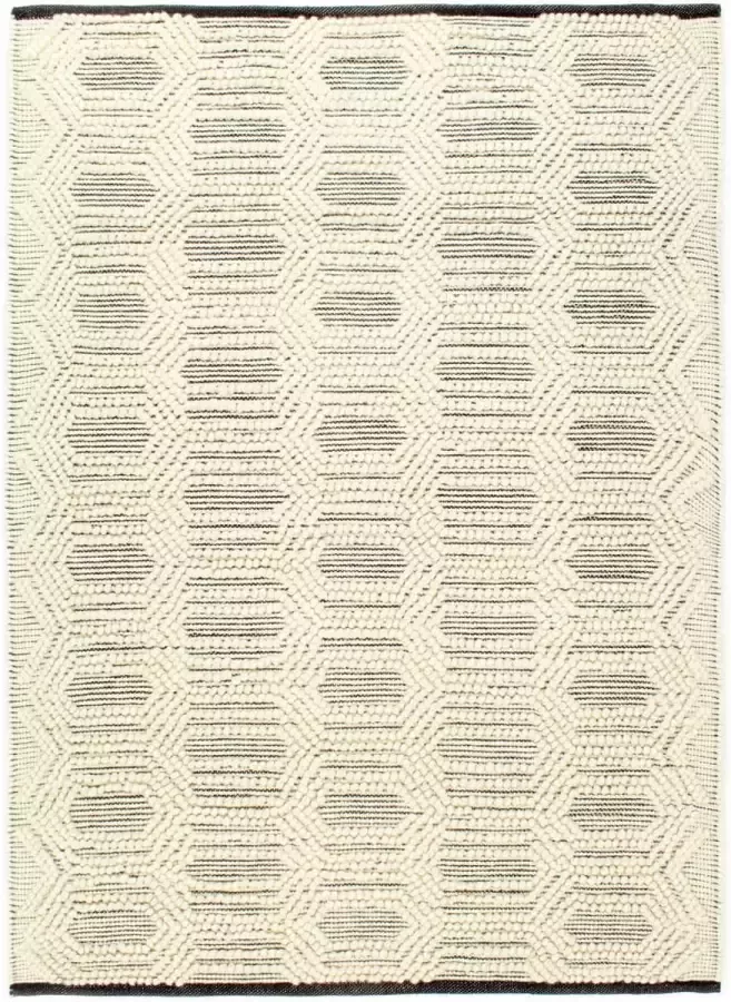 Decoways Vloerkleed handgeweven 80x150 cm wol wit en zwart