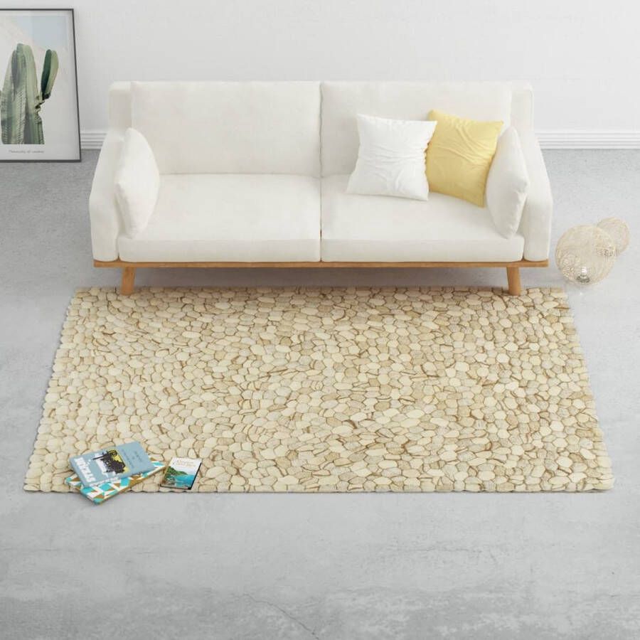 Decoways Vloerkleed kiezel 160x230 cm wolvilt beige grijs bruin