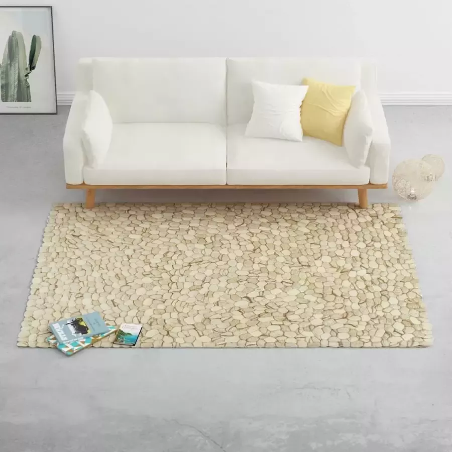 Decoways Vloerkleed kiezel 160x230 cm wolvilt beige grijs bruin