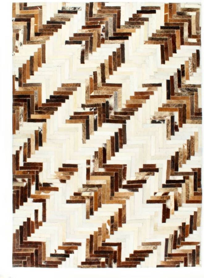 Decoways Vloerkleed patchwork 160x230 cm echt harig leer bruin wit