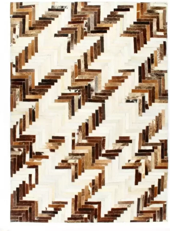 Decoways Vloerkleed patchwork 80x150 cm echt harig leer bruin wit