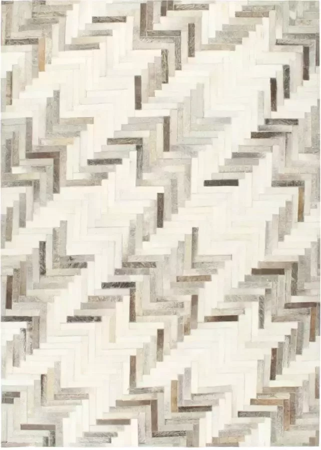 Decoways Vloerkleed patchwork 80x150 cm echt harig leer grijs wit