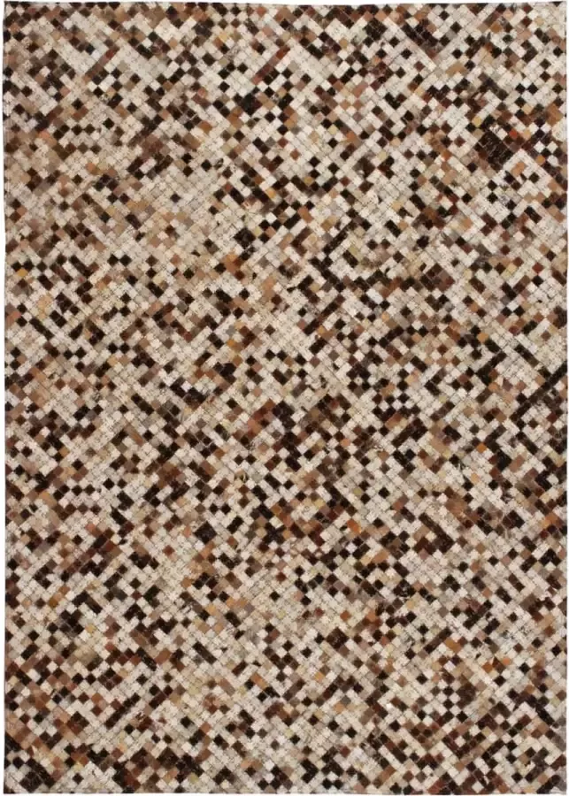 Decoways Vloerkleed patchwork vierkant 80x150 cm leer vierkant bruin wit