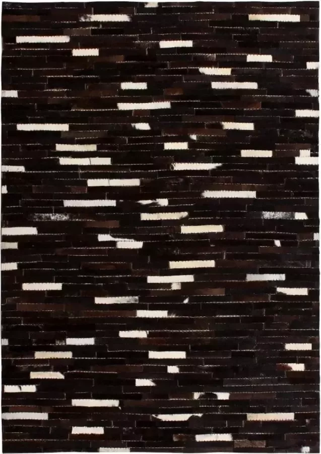 Decoways Vloerkleed streep patchwork 120x170 cm echt leer zwart wit