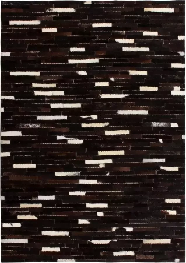 Decoways Vloerkleed streep patchwork 80x150 cm echt leer zwart wit