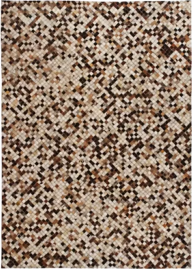 Decoways Vloerkleed vierkant patchwork 120x170 cm echt leer bruin wit