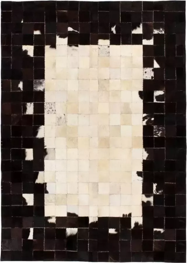 Decoways Vloerkleed vierkant patchwork 120x170 cm echt leer zwart wit