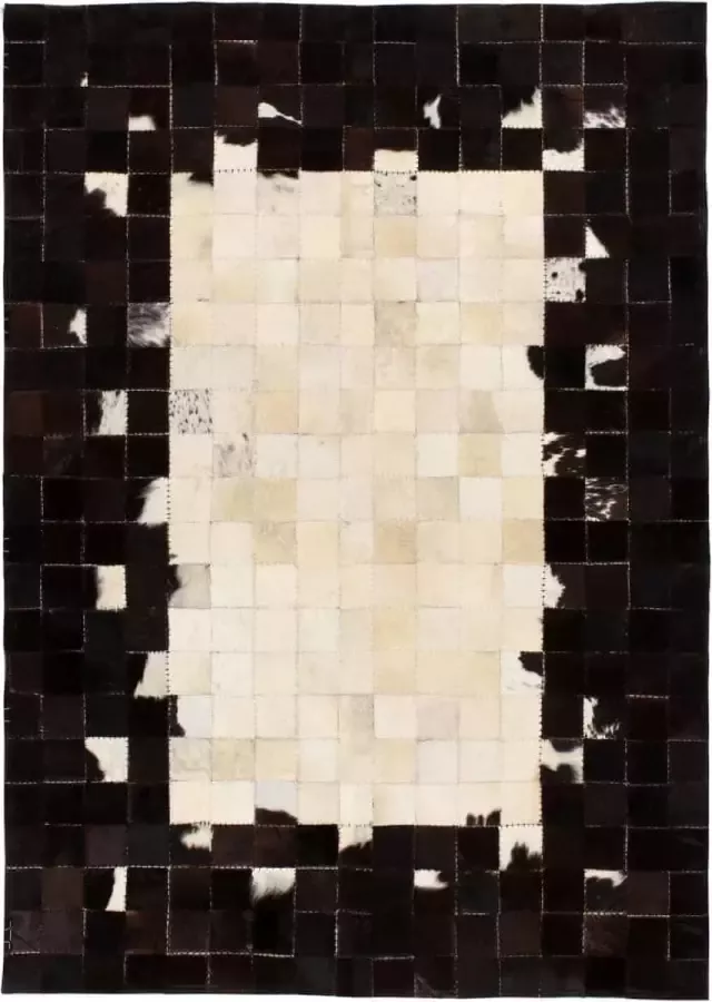 Decoways Vloerkleed vierkant patchwork 80x150 cm echt leer zwart wit