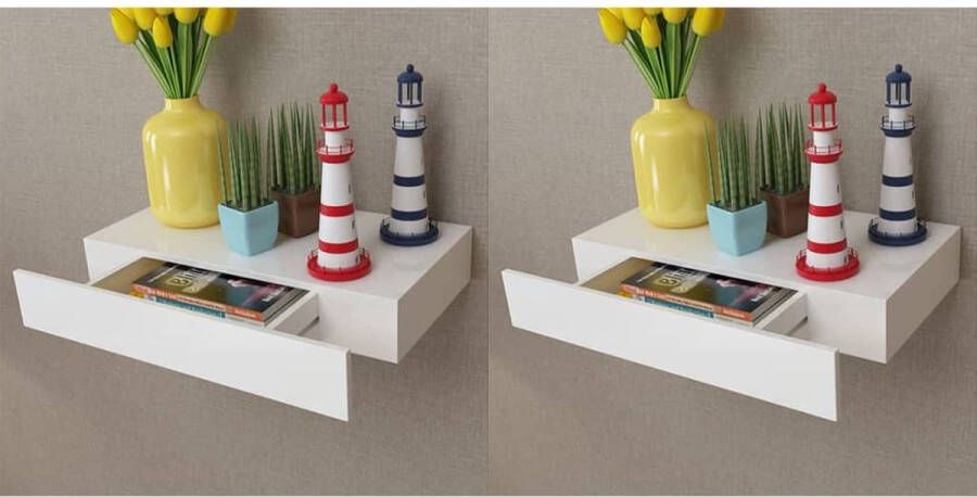 Decoways Wandplanken zwevend met lades 2 stuks 48 cm wit