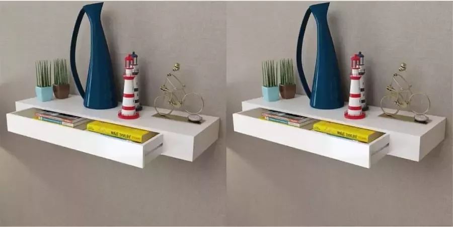 Decoways Wandplanken zwevend met lades 2 stuks 80 cm wit