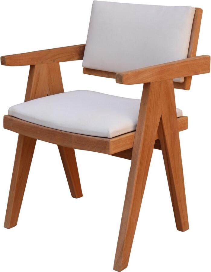 DÉJA Living Eetkamerstoel Lowen Stof Teakhout Beige Met Armleuning Set van 2 - Foto 3