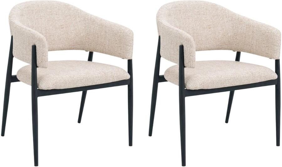 Déja Living DÉJA Living Eetkamerstoel Dénia Beige Zwart Stof Set van 2 - Foto 4