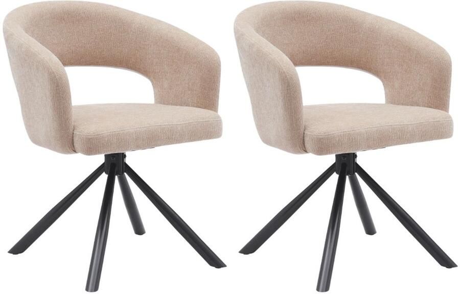 DÉJA Living Eetkamerstoel Taupe Draaibaar Stof Elle Set van 2 - Foto 4