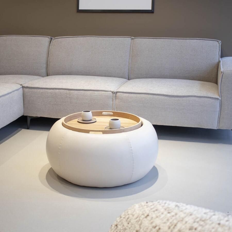 DÉJA Living Salontafel Draby Rond Beige Naturel Incl. Opbergruimte 73cm
