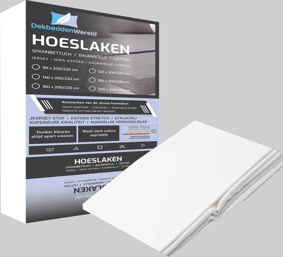 dekbeddenwereld hoeslaken- jersey- stretch-1 persoons- 90x200+30cm- geschikt voor boxspring- wit