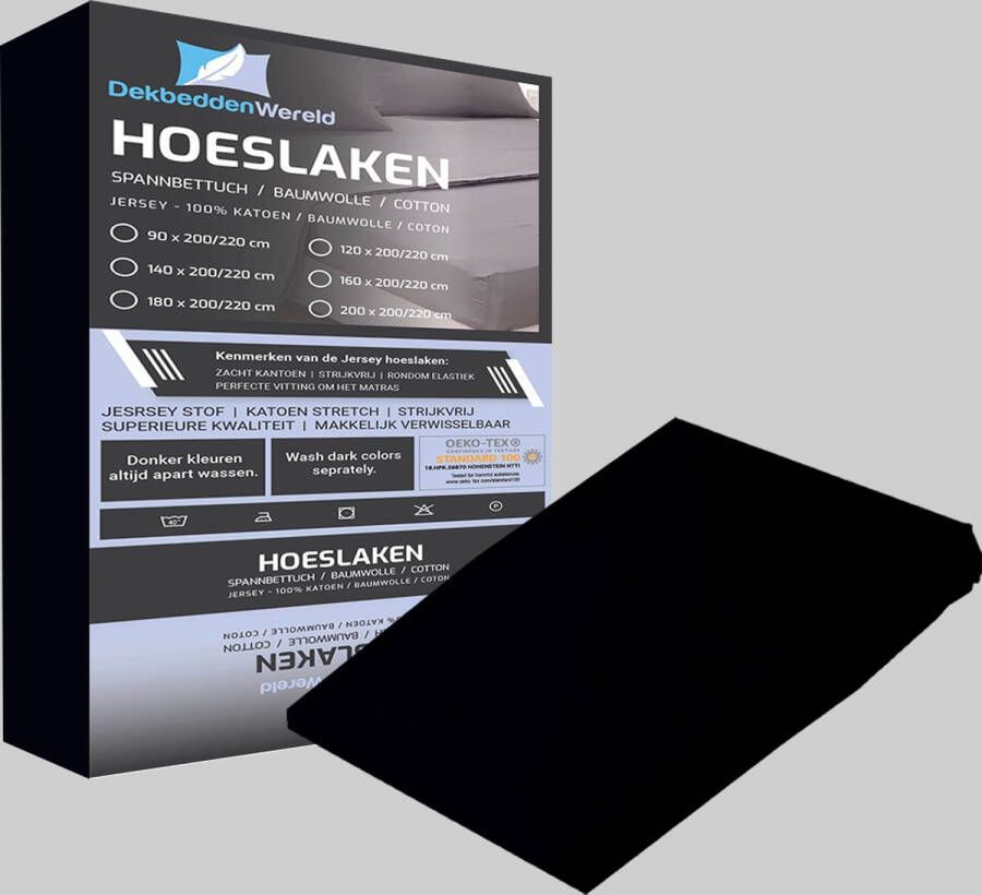 dekbeddenwereld hoeslaken- jersey- stretch-1 persoons- 90x200+30cm- geschikt voor boxspring- zwart