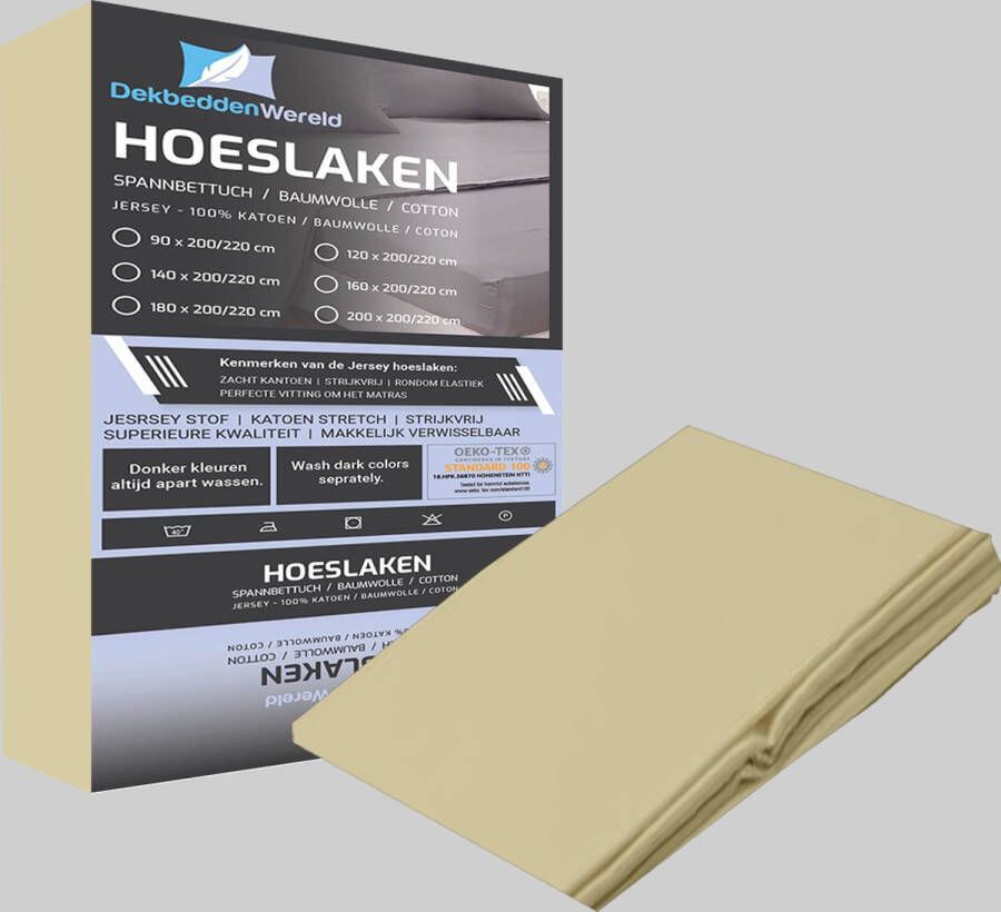 dekbeddenwereld hoeslaken- jersey- stretch- eenpersoons-90x200+30cm -geschikt voor boxspring- cream