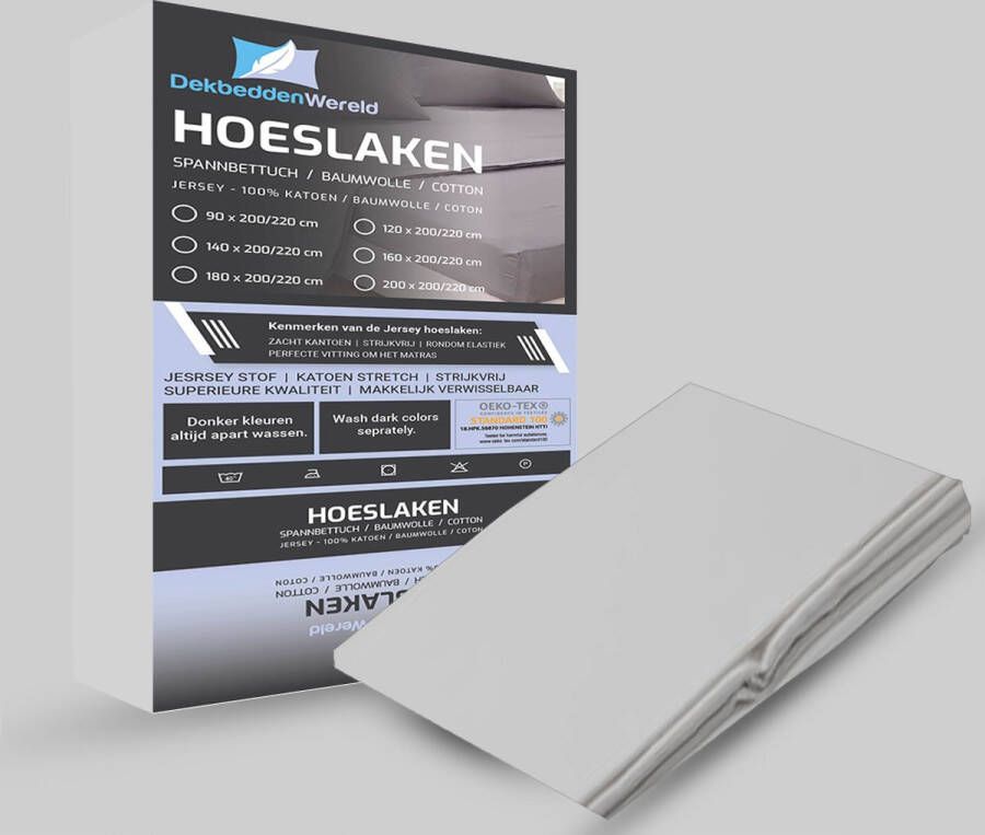 dekbeddenwereld hoeslaken- jersey- stretch- eenpersoons-90x200+30cm -geschikt voor boxspring- grijs