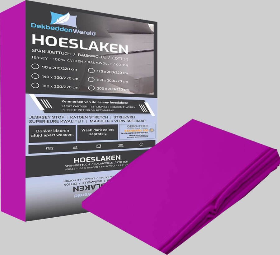 dekbeddenwereld hoeslaken- jersey- stretch-Lits-Jumeaux- 180x200+30cm- geschikt voor boxspring- hot pink