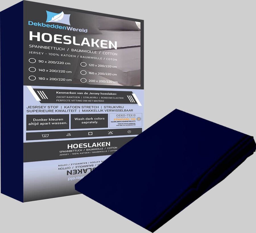 Dekbeddenwereld hoeslaken- jersey- stretch- Lits-jumeaux- 190x220+40cm- geschikt voor boxspring- donkerblauw