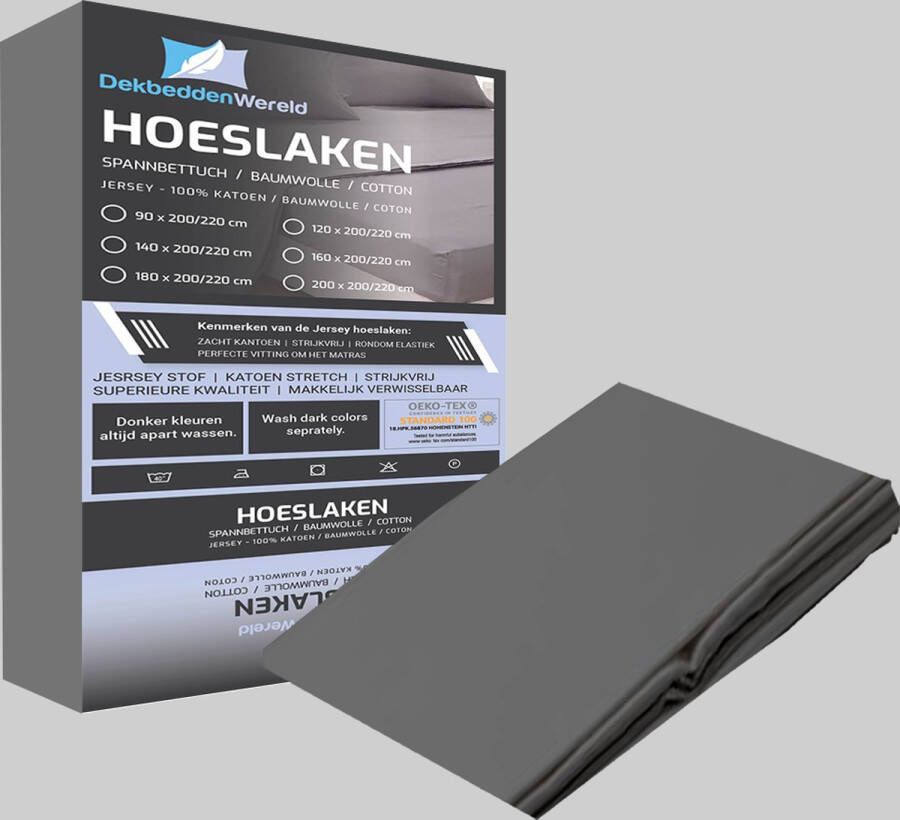 dekbeddenwereld hoeslaken- jersey- stretch-tweepersoons- 160x200+30cm- geschikt voor boxspring- antraciet