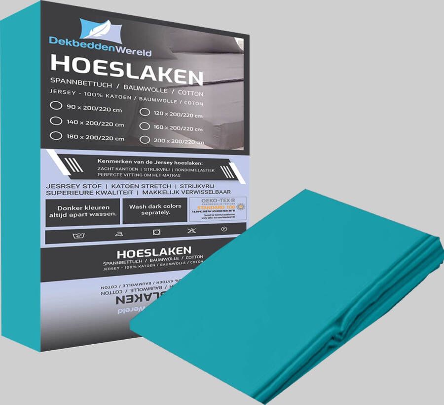 dekbeddenwereld hoeslaken- jersey- stretch- tweepersoons- 160x200+30cm- geschikt voor boxspring- turqouise