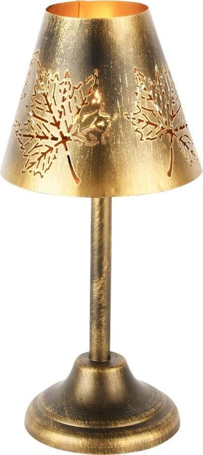 Dekoratief Theelichthouder lamp op voet goud metaal 12x12x24cm A248133