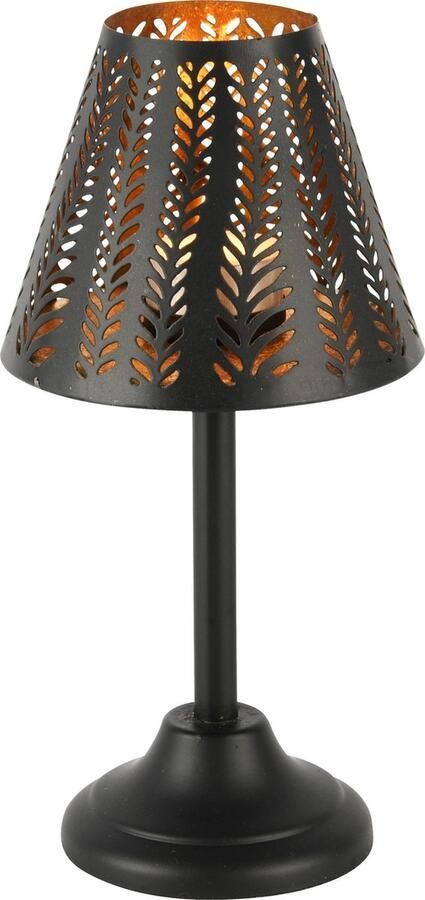 Dekoratief Theelichthouder lamp op voet zwart goud metaal 12x12x24cm A248132