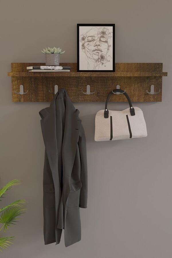 Dekorfim Kapstok| Wandkapstok Modern Stijl Kapstok| Donkere walnoot |70 cm