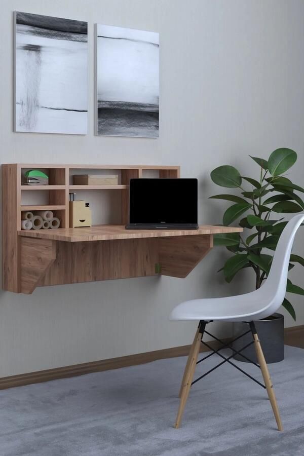 Dekorfim Wandtafel Inklapbare| Ruimtebesparend Klaptafel| Inklapbaar Bureau| Modern en Stijlvol| Draagbare tafel met plank| Handig| Licht Walnoot| 52x90x15 cm