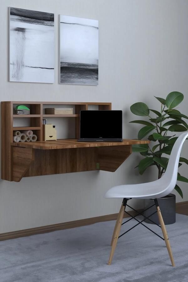 Dekorfim Wandtafel Inklapbare| Ruimtebesparend Klaptafel| Inklapbaar Bureau| Modern en Stijlvol| Draagbare tafel met plank| Handig| Donkere Walnoot| 52x90x15 cm