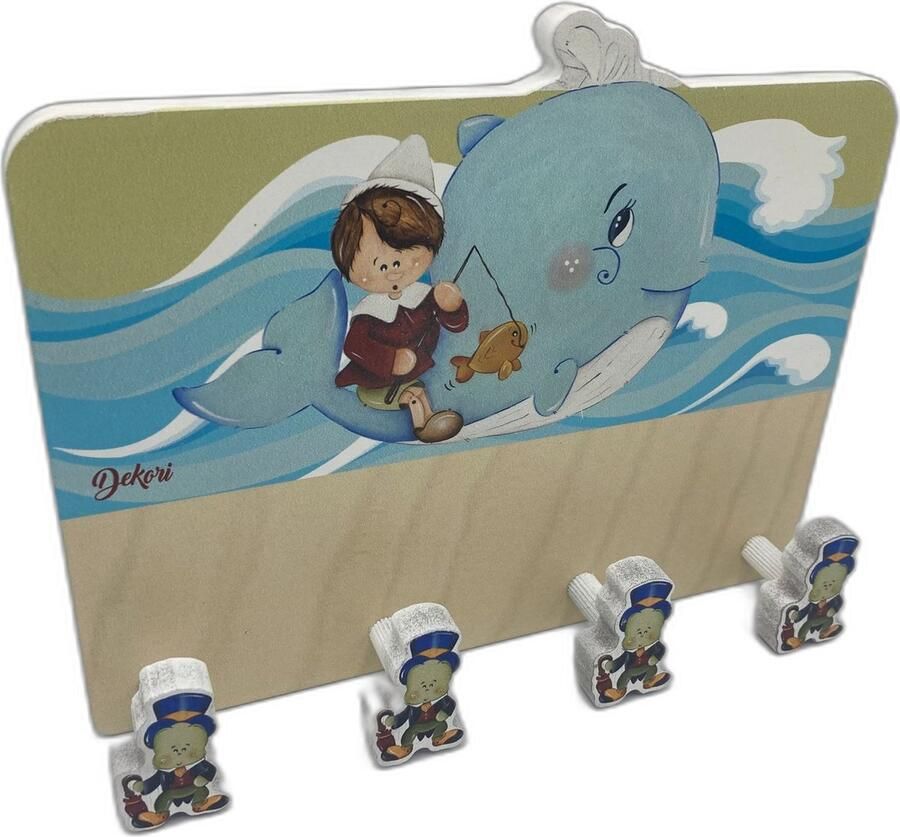 Dekori Kinderkapstok Wandkapstok- Italiaans Design Hout 4 haken 24 x 19 cm Kinderkamer Pinokkio