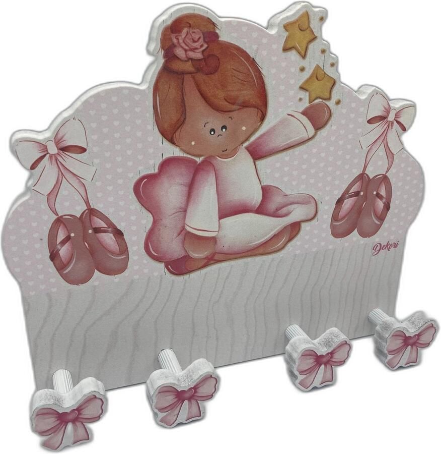 Dekori Kinderkapstok Wandkapstok- Italiaans Design Hout 4 haken 25 x 21 cm Kinderkamer Ballerina
