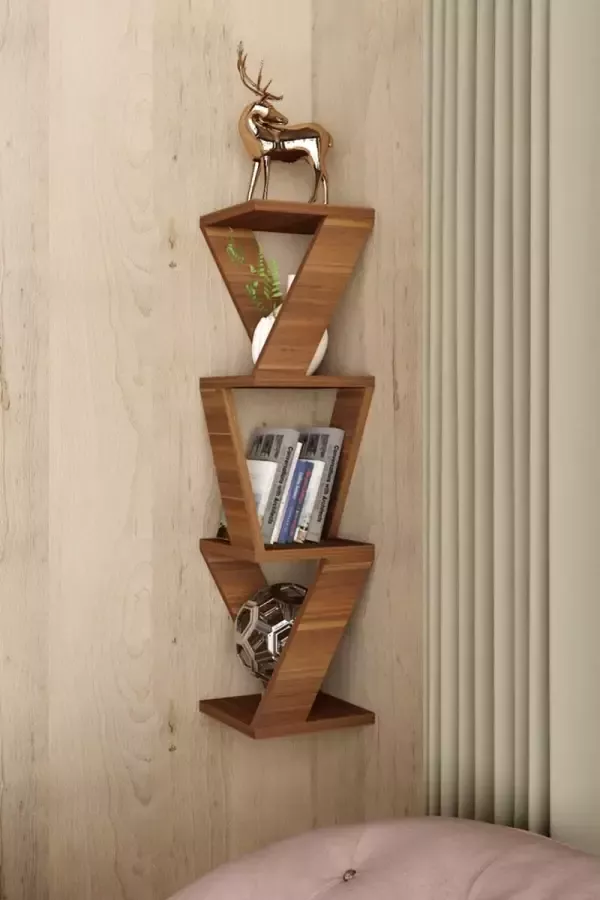 Dekornik Adambaba Zwevende Wandplank Hoek Plank Defne Corner Shelf Decorative Shelf Corner Bookcase 85 x 22 cm Okkernoot