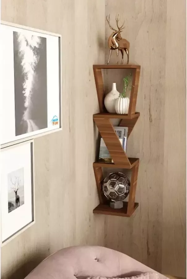 Dekornik Dekorfim Defne Corner Shelf Decorative Shelf Corner Bookcase 85 x 22cm Okkernoot