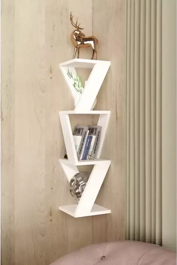 Dekornik Dekorfim Defne Corner Shelf Decorative Shelf Corner Bookcase 85 x 22cm Wit